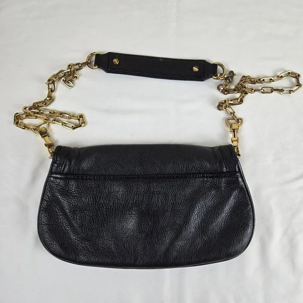 Tory Burch Black Leather Crossbody Bag Gold Chain Strap Magnetic Close Flap Logo